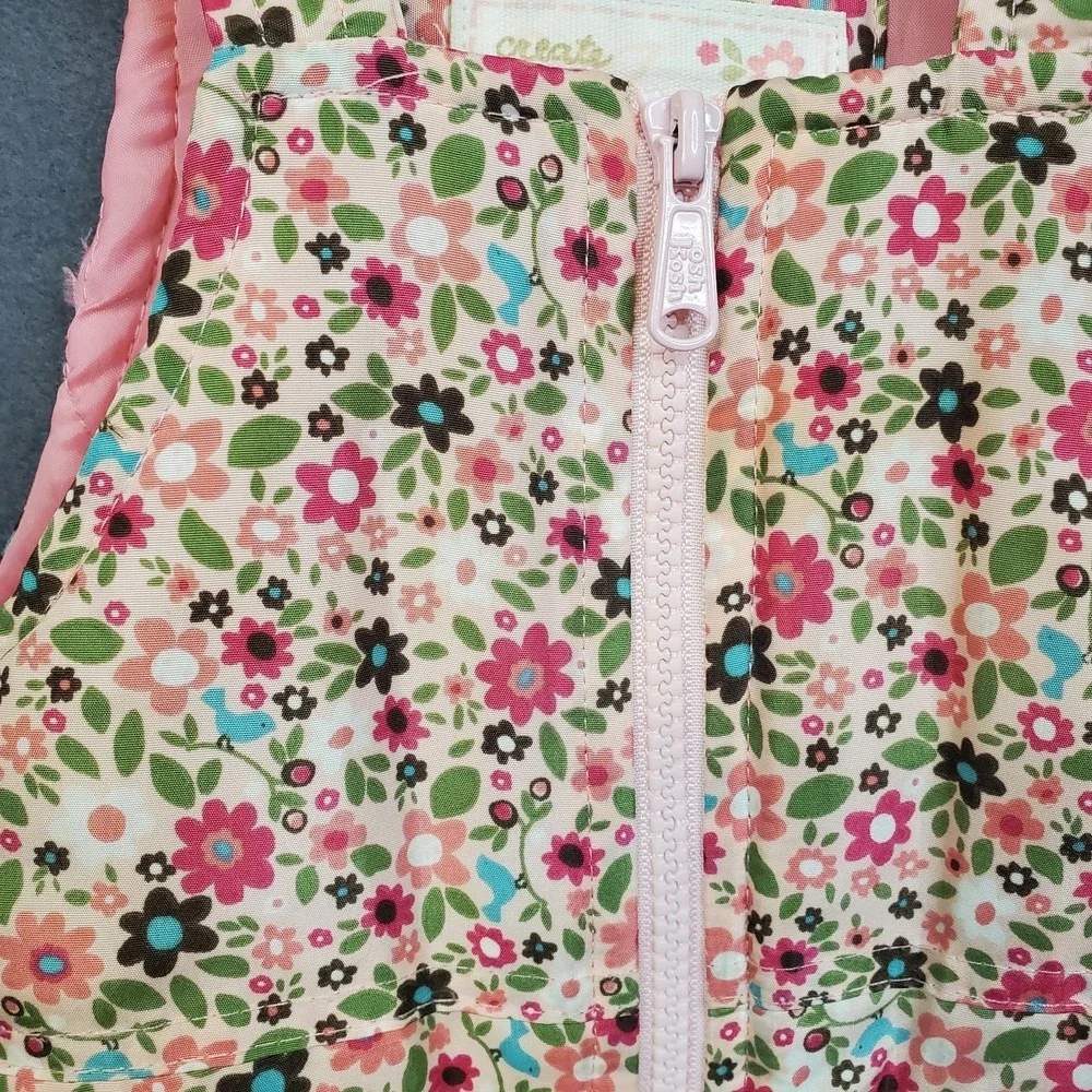 OshKosh‎ B'Gosh Bib Overall Snow Pants Pink Flowers Mini All-Over Floral Sz 12M